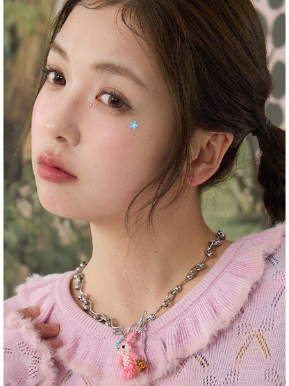 Handmade Pink Beaded Bunny Necklace【s0000016188】
