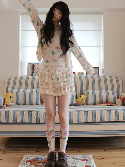 Cat Rose Print Cardigan Camisole Set【s0000017509】