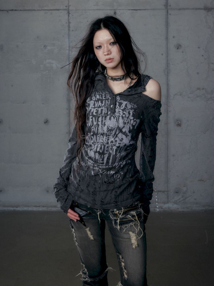 Backless Hooded Long Sleeve Bottom Top【s0000013469】