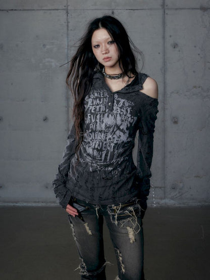 Backless Hooded Long Sleeve Bottom Top【s0000013469】