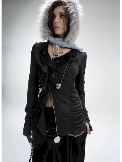 Ruffle Edge Vintage Knit Cardigan【s0000011271】