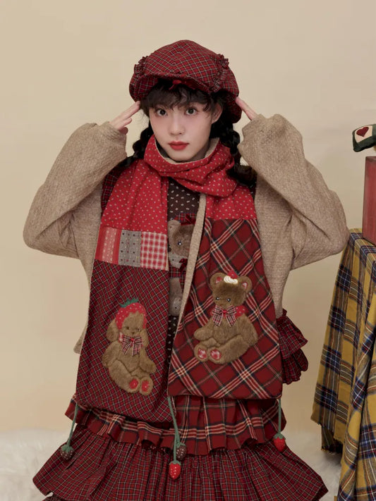 Strawberry-themed crochet scarf【s0000014175】