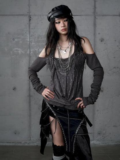 Off-Shoulder Long Sleeve Blouse【s0000014121】