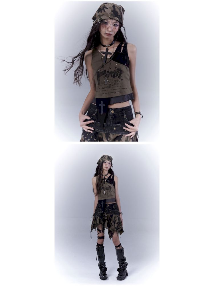 Wasteland slimming printed vest top【s0000012840】