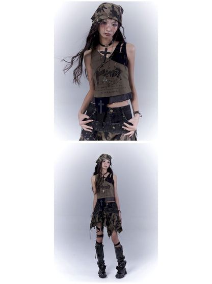 Wasteland slimming printed vest top【s0000012840】