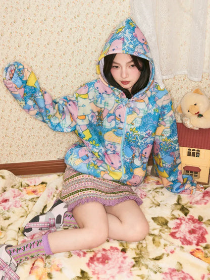 Bear Print Hooded Fleece Jacket【s0000014150】