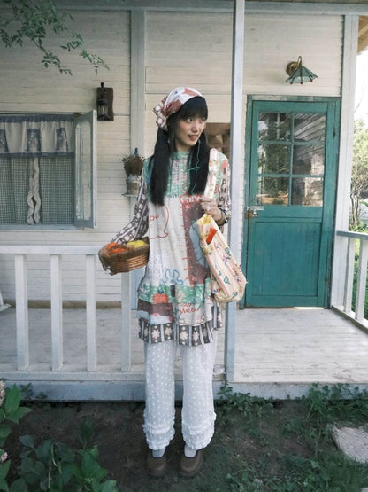 Color block print loose cake skirt【s0000012771】