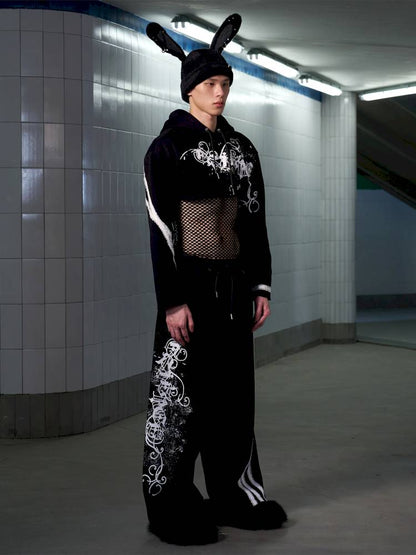 Splatter-Print Lace-Trimmed Sweatpants【s0000014411】