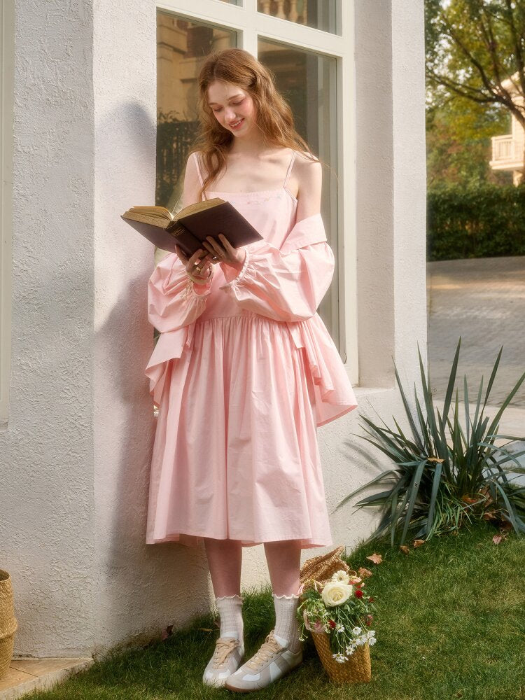 Pink Cotton Embroidered Shirt Dress【s0000015620】