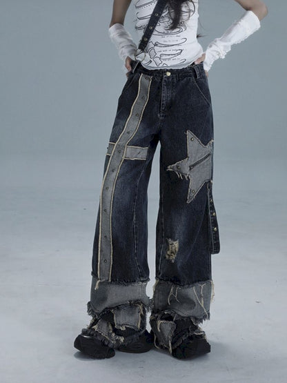Raw edge studded casual denim pants【s0000013481】