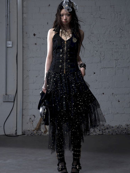 Slimming faux two-piece vest halter top【s0000012798】