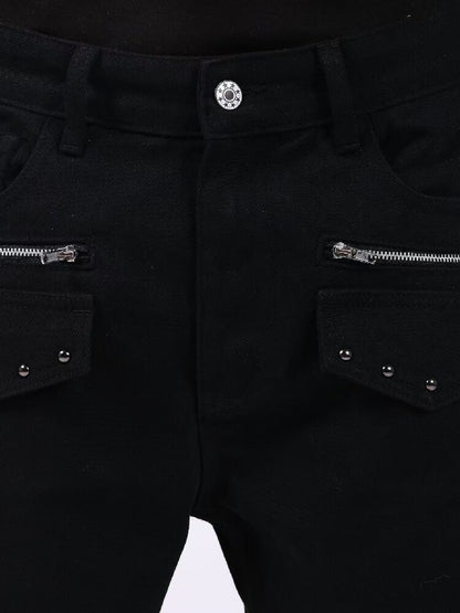 Washed Denim Metal Zip Stacking Jeans【s0000018189】