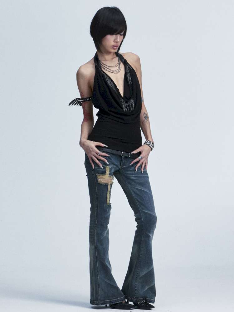 Slim Wash Distressed Bell Bottom【s0000014661】