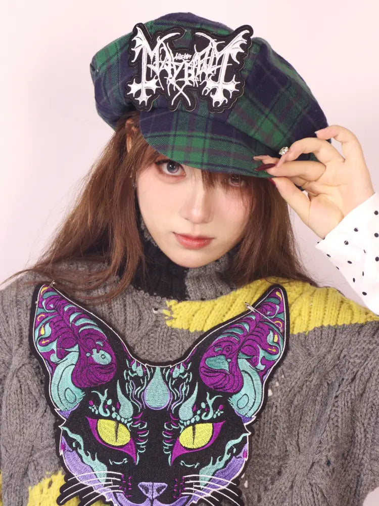 Green Vintage Plaid Beret【s0000014346】