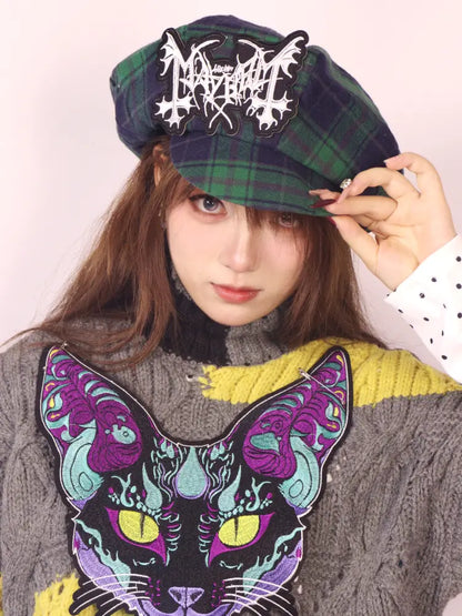 Green Vintage Plaid Beret【s0000014346】