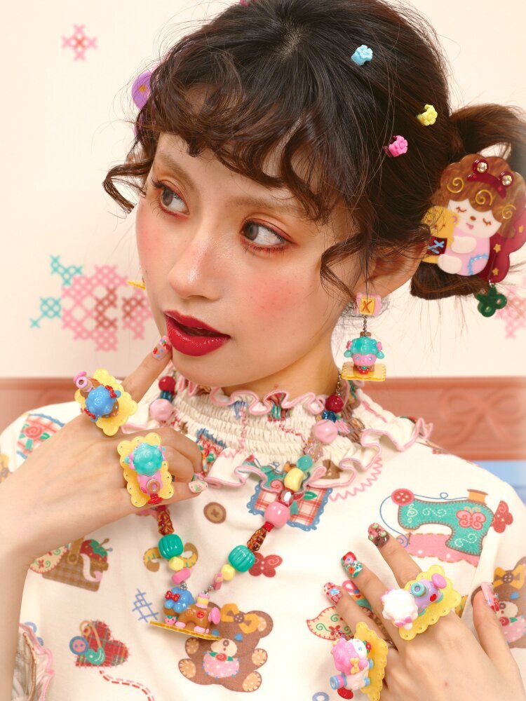 Vintage Lamb Resin Color Earrings【s0000015581】