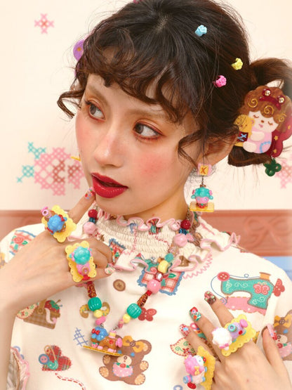 Vintage Lamb Resin Color Earrings【s0000015581】