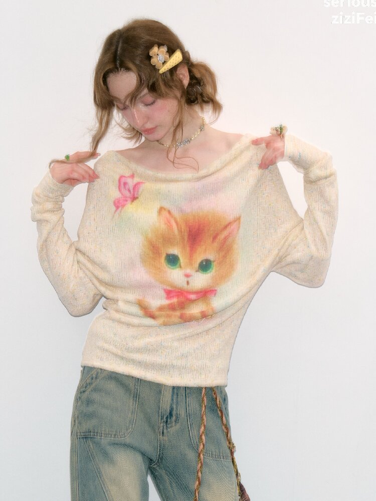 Swaying Collar Cat Knit Sweater【s0000017882】