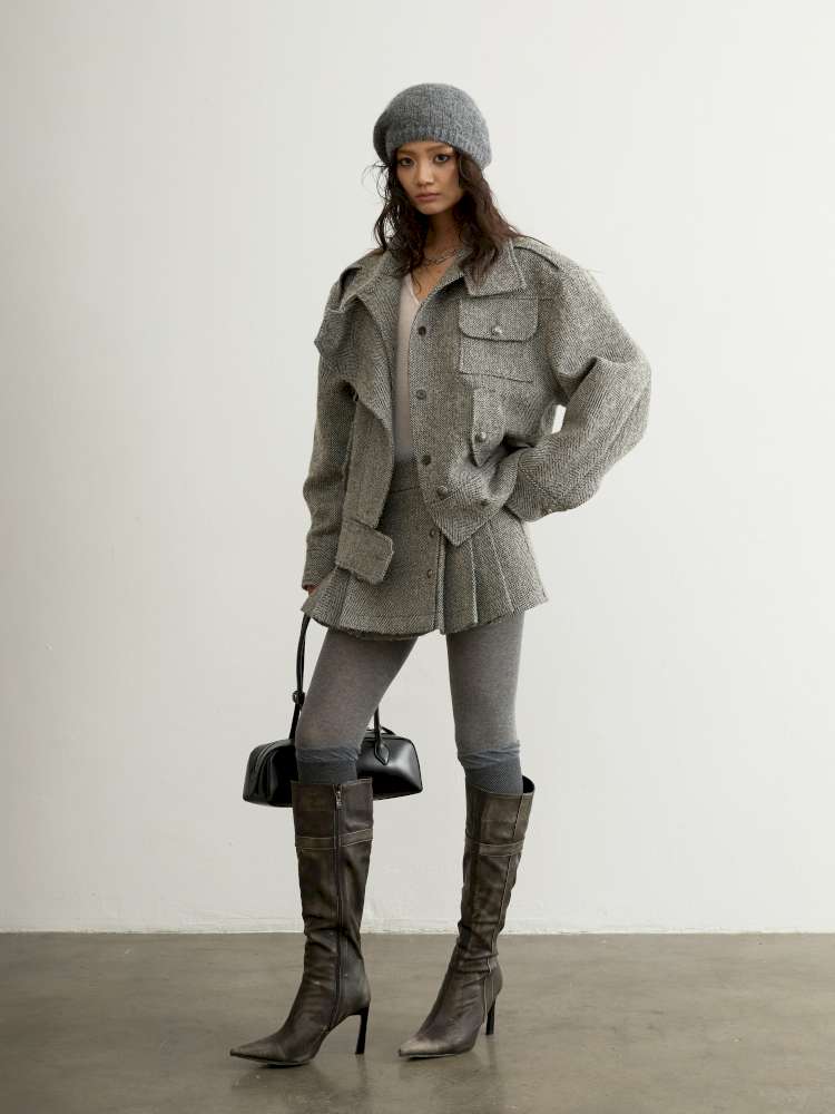 Herringbone Woolen Silhouette Jacket【s0000015193】