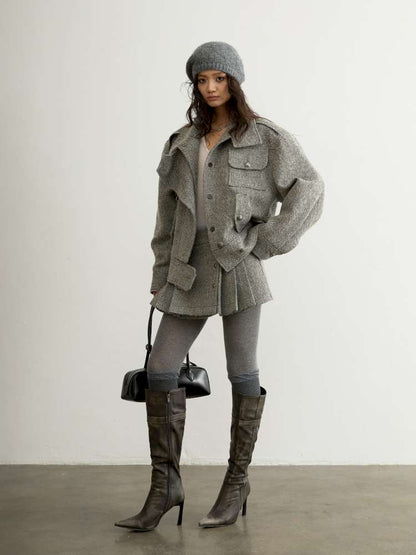 Herringbone Woolen Silhouette Jacket【s0000015193】