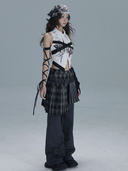 Layered Plaid Patchwork Culottes【s0000016722】