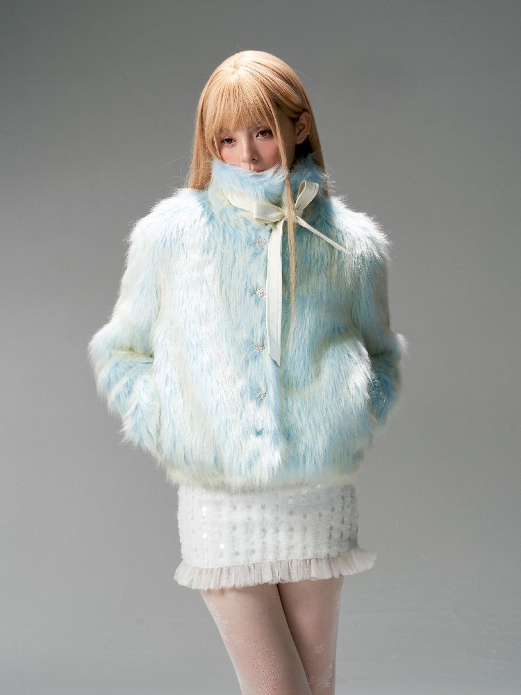Blue Sweet Warm Fur Long Hair Outer【s0000005320】