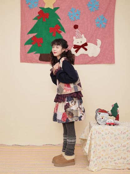 Christmas-inspired vest and half-skirt set【s0000011197】