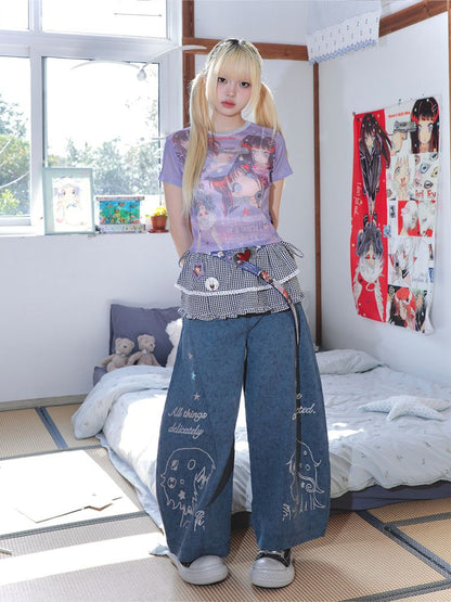 Stars Old Illustration Wide Leg Pants【s0000012202】