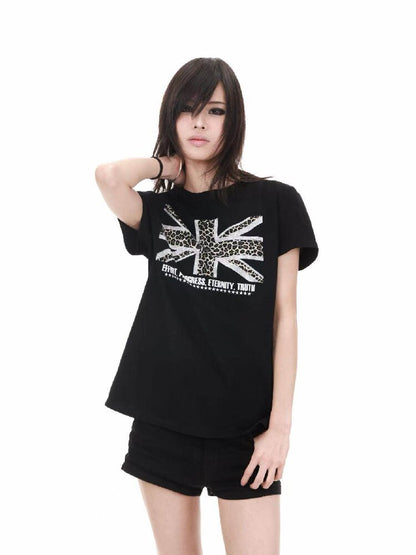 Leopard Print Flag Crew T-Shirt【s0000018215】