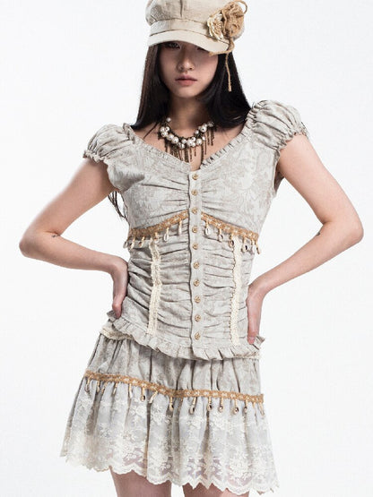 Jacquard Dark Pattern Top Skirt Suit【s0000018044】