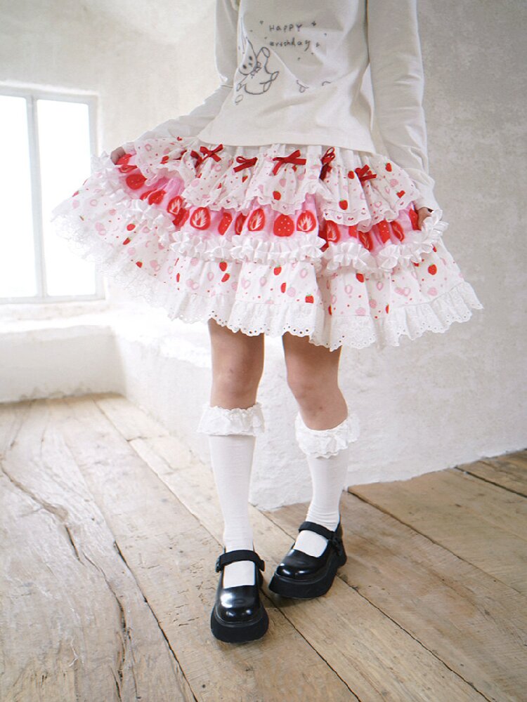 Cake Print Lace Bow Short Skirt【s0000018539】