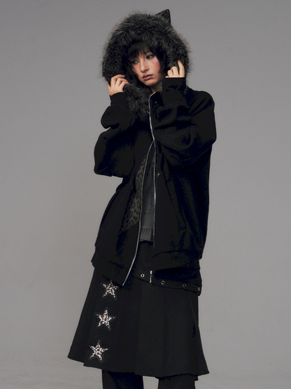 Cat Ears Leopard Print Fleece Hooded Jacket【s0000014708】