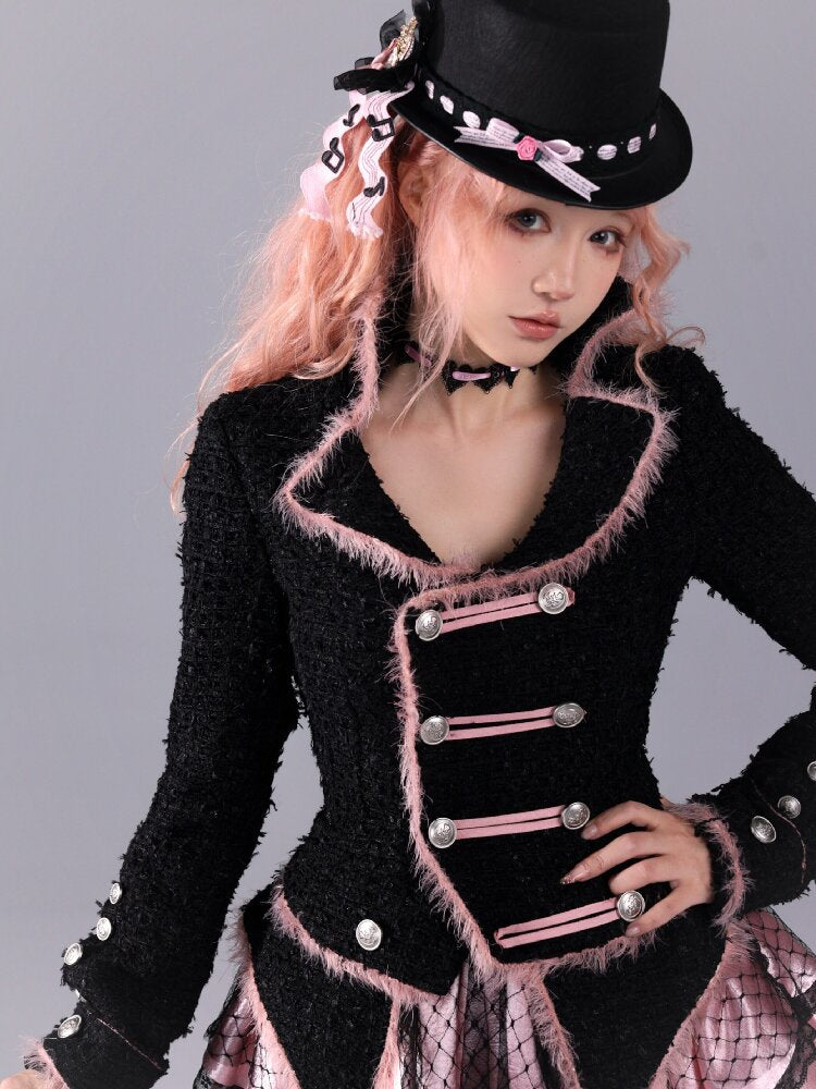 Black Sweet Woolen Tunic Jacket【s0000016224】