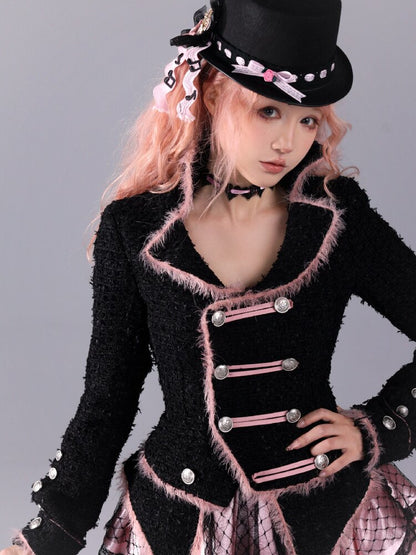 Black Sweet Woolen Tunic Jacket【s0000016224】