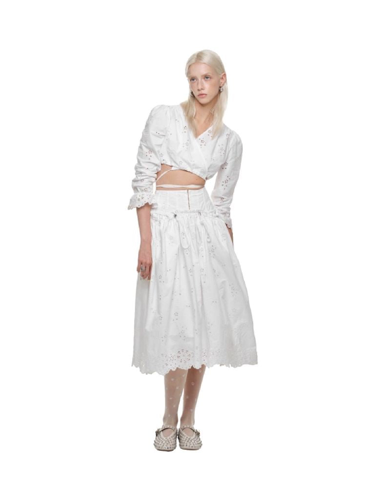 Hollow Jacquard Ultra Short Blouse【s0000011624】