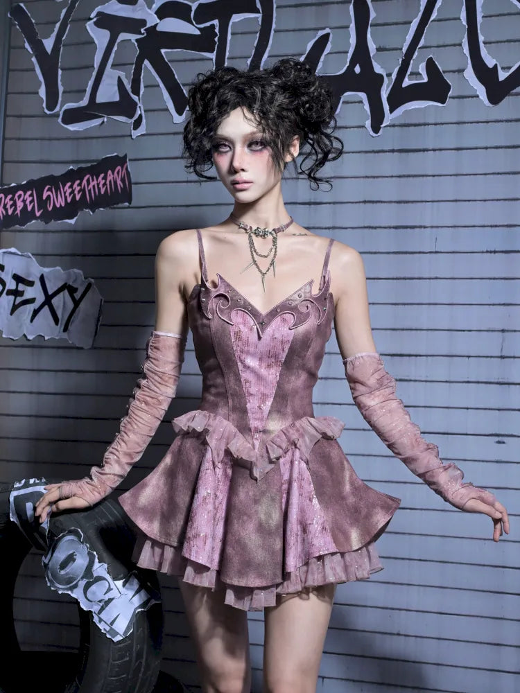 Embroidered Sequins Denim Girl Punk Style Slip Dress【s0000014023】