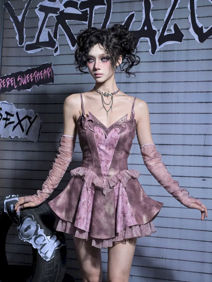 Embroidered Sequins Denim Girl Punk Style Slip Dress【s0000014023】