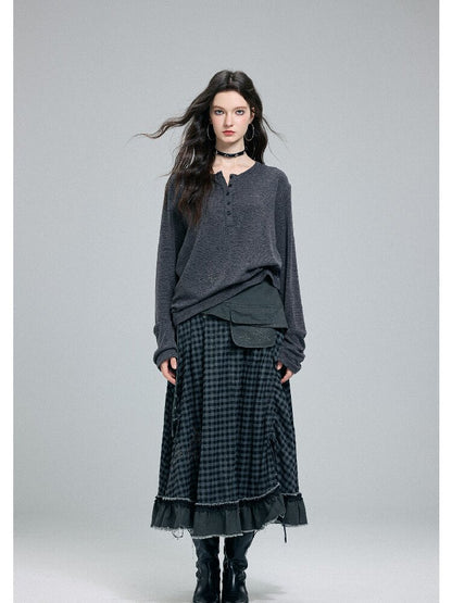 Raw Edge Plaid Patchwork Skirt【s0000016264】