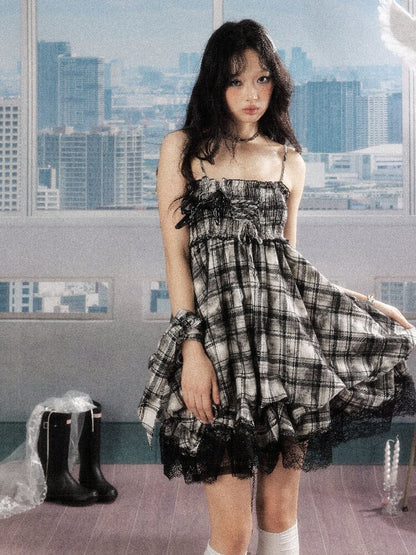 Lace Patchwork Plaid Sundress【s0000016277】