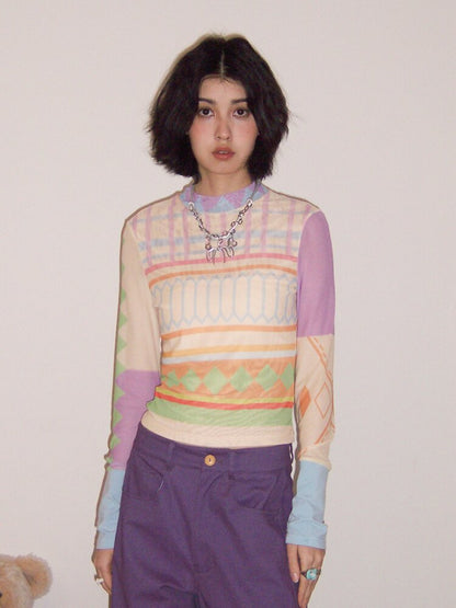 Geometric Print Skin Long Sleeve Tee【s0000015458】
