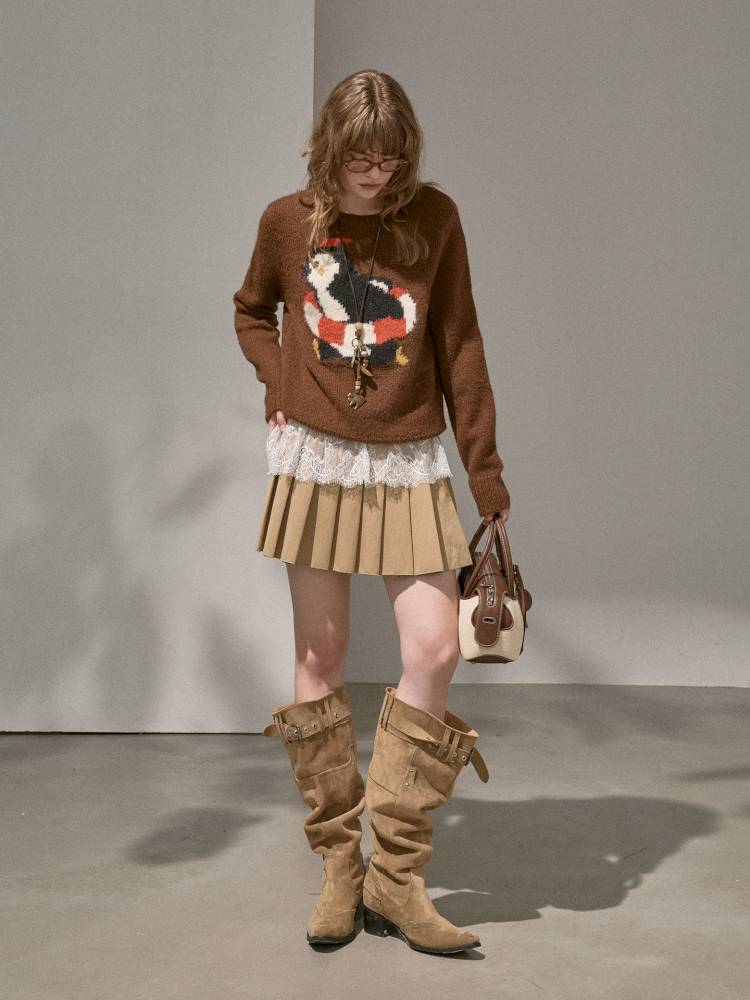 Penguin Jacquard Crewneck Knit Sweater【s0000014396】