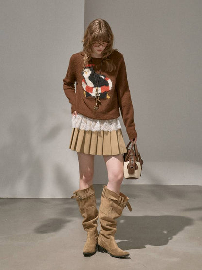 Penguin Jacquard Crewneck Knit Sweater【s0000014396】