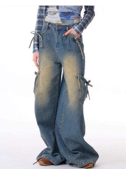 Bowknot High Waist workwear Denim Pants【s0000011675】