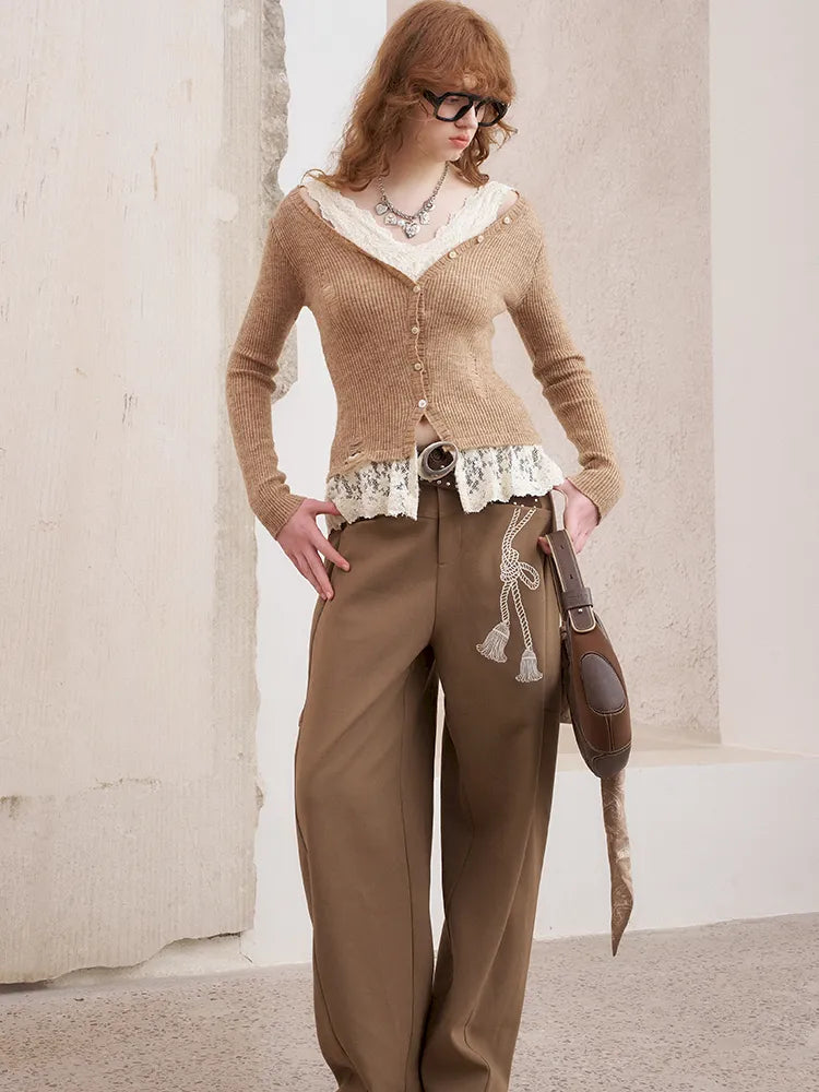 Loose-Knot Straight-Leg Wide-Leg Pants【s0000014046】