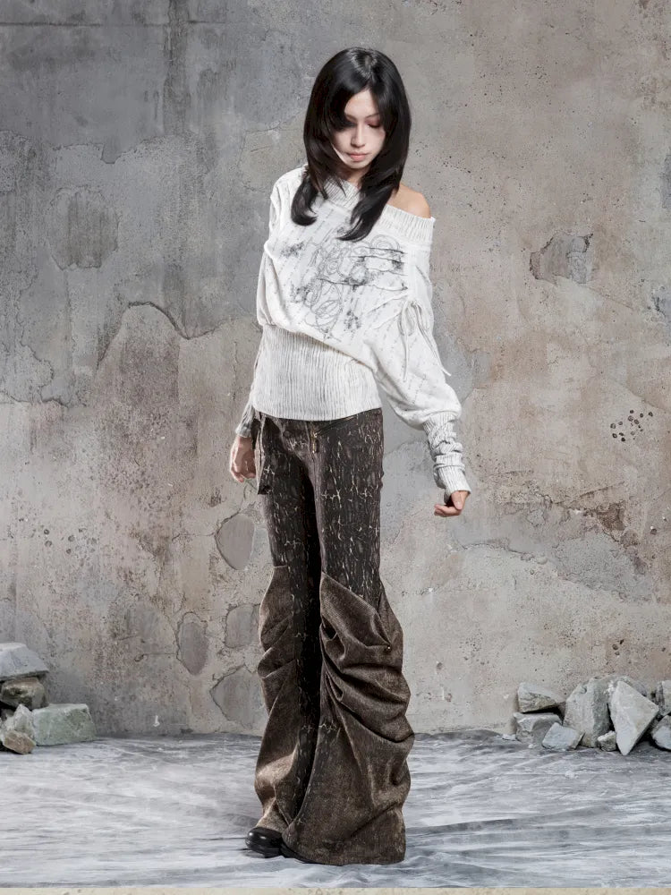 Pleated Accents Stylish Slim-Fit Long Flared Pants【s0000014130】