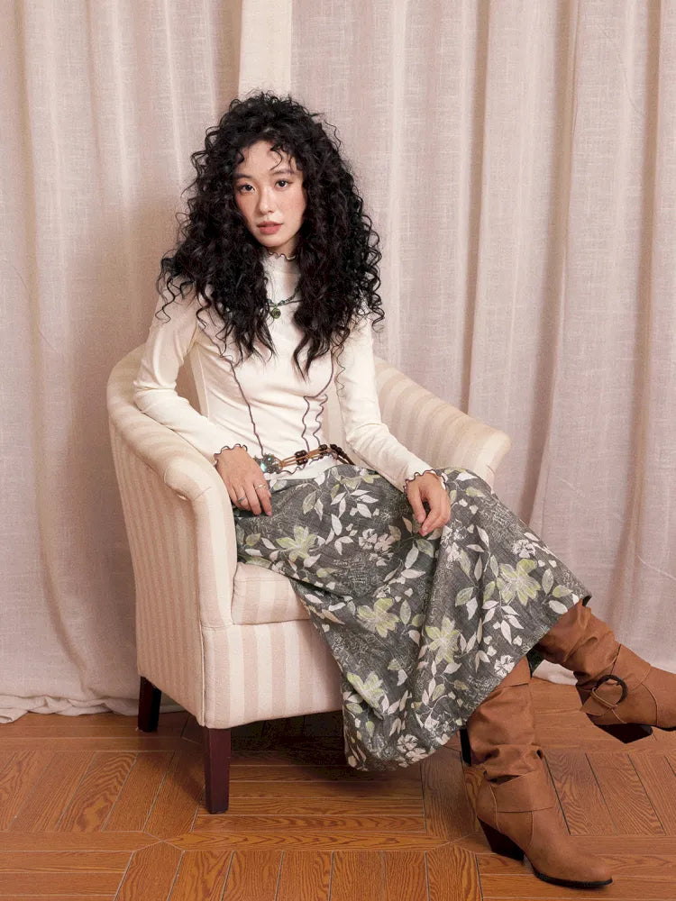Brushed Print Flattering Mid-Length Skirt【s0000013989】