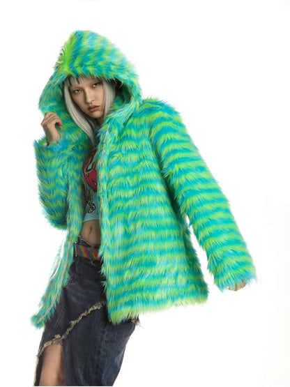 Y2K American Street Trendy White Fur Hooded Jacket【s0000014910】