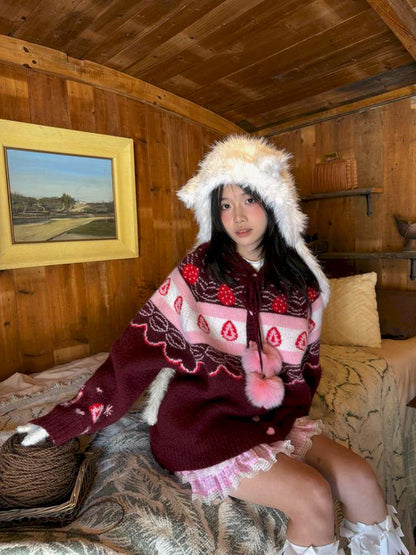 Strawberry Cake Fair Isle Knit Cardigan【s0000014944】