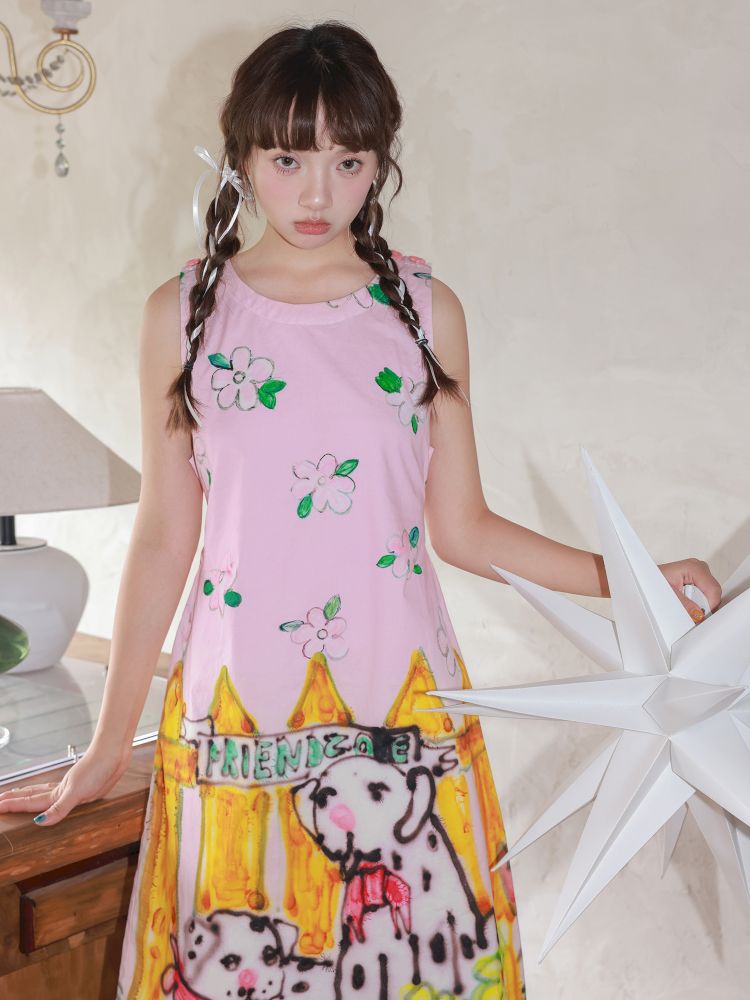 Little Flower Cotton Printed Sleeveless Dress【s0000013335】