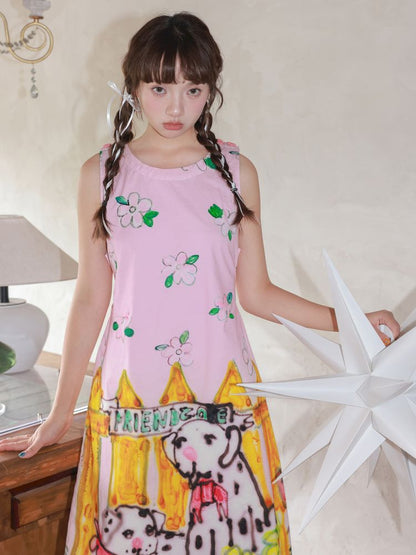 Little Flower Cotton Printed Sleeveless Dress【s0000013335】